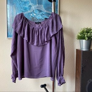 Purple blouse with ruffle collar